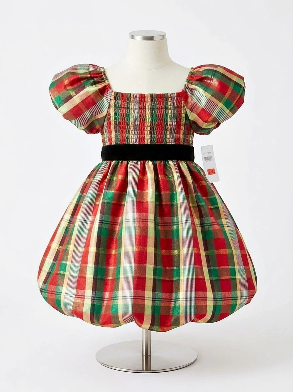 Bonnie Jean Taffeta Plaid Bubble Dress Girls 6X Red & Green